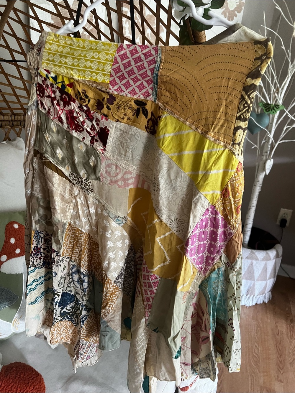 Patchwork Midi Skirt in Multicolor - Lightweight Boho Style